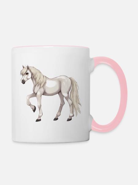 Weißes Pferd - Tasse zweifarbig - Weiß/Pink