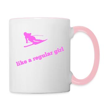 Fille de ski - Mug contrasté - blanc/rose - Droite