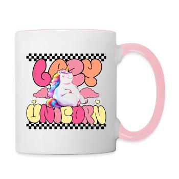 Lazy Unicorn - Funny unicorn in retro design - Contrasting Mug - white/pink - Right