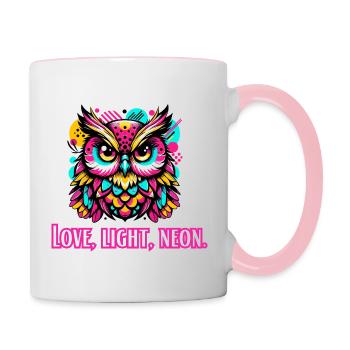 Liebe, Licht, Neon Eule - Tasse zweifarbig - Weiß/Pink - Rechts