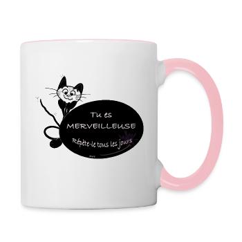 bubble happy the cat you're wonderful - Contrasting Mug - white/pink - Right