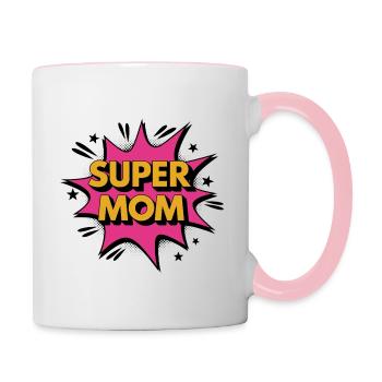 Super Mom – Conception de puissance de style bande dessinée - Mug contrasté - blanc/rose - Droite