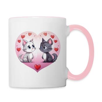 Two cute love cats, two cute cats in the heart cat - Contrasting Mug - white/pink - Right