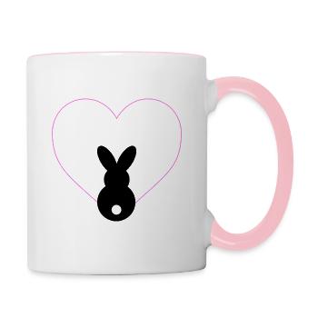 Hase in Herz - Tasse zweifarbig - Weiß/Pink - Rechts