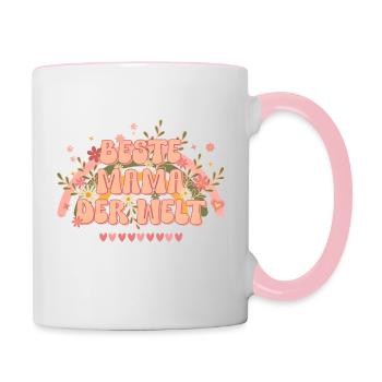 Muttertag Beste Mama der Welt Geschenk groovy 70er - Tasse zweifarbig - Weiß/Pink - Rechts