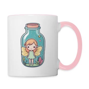 Jolie fée avec des ailes dans un bocal - Mug contrasté - blanc/rose - Droite