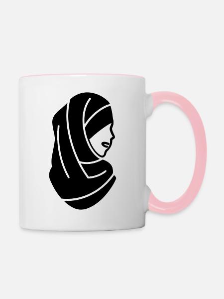 Hijab Kopftuch Muslimische Frau - Tasse zweifarbig - Weiß/Pink