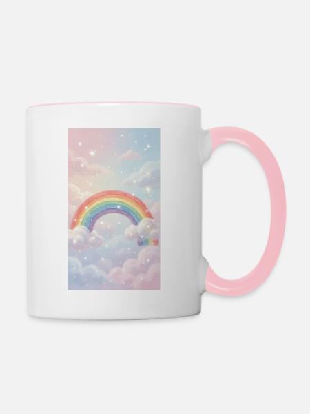 Regenbogen pastel Hintergrund - Tasse zweifarbig - Weiß/Pink