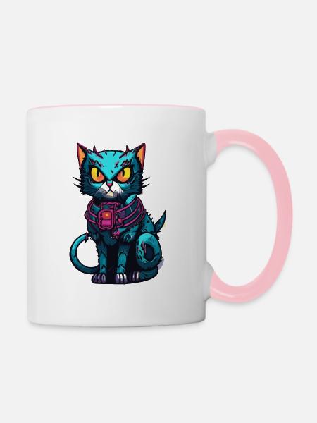 Cyberpunk Astrokatze - Tasse zweifarbig - Weiß/Pink