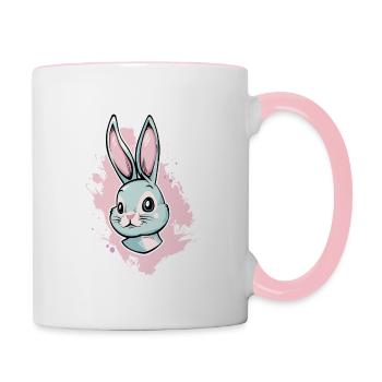 Osterhase Ostern - Tasse zweifarbig - Weiß/Pink - Rechts