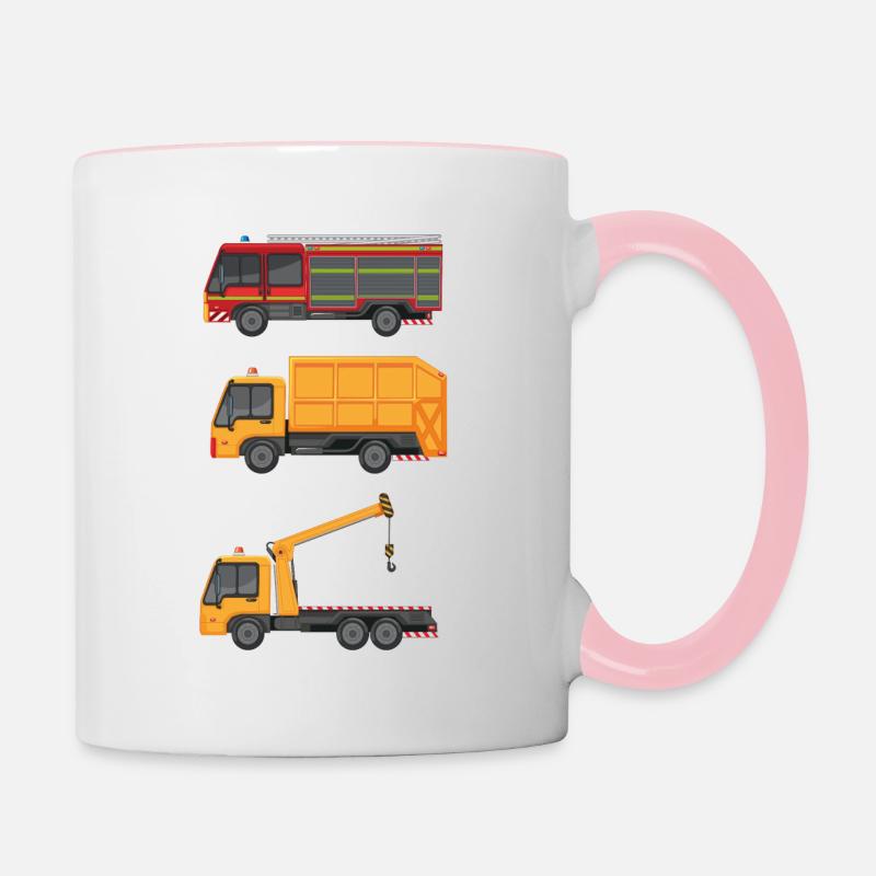 Camion De Pompier Benne et Remorquage Garçon - Mug contrasté - blanc/rose