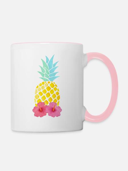 Ananas und Hibiskus - Tasse zweifarbig - Weiß/Pink