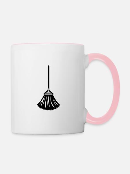 Besen - Tasse zweifarbig - Weiß/Pink