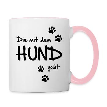 Die mit dem Hund geht - Tasse zweifarbig - Weiß/Pink - Rechts