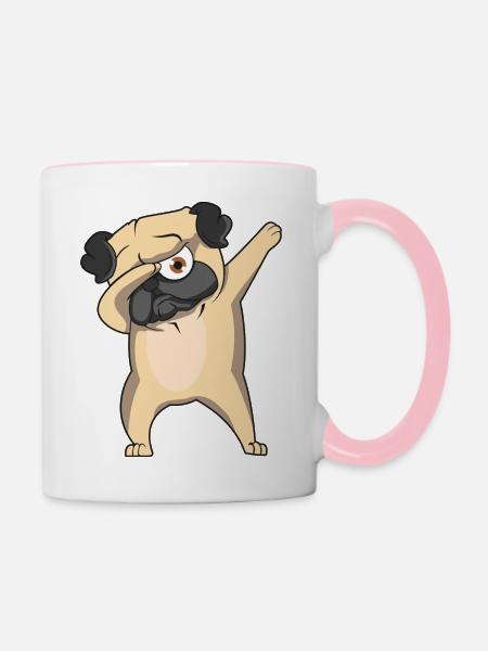 Dabbing Mops Cartoon - Tasse zweifarbig - Weiß/Pink