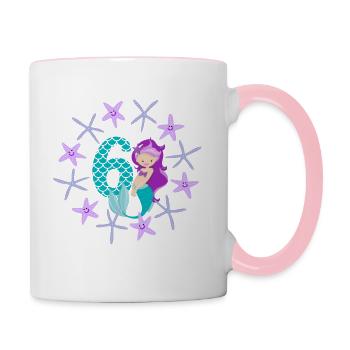 6 Jahre Geburtstag Meerjungfrau Seesterne Geschenk - Tasse zweifarbig - Weiß/Pink - Rechts