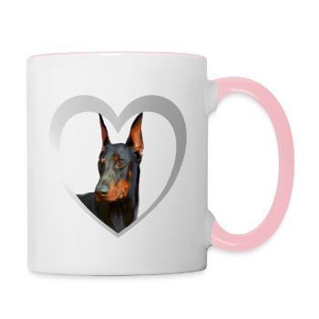 Dobermann - Dobermann Hund - Tasse zweifarbig - Weiß/Pink - Rechts