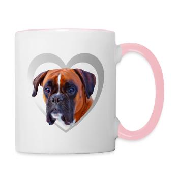 I Love my Boxer - Boxer im Herz - Boxer Hund - Tasse zweifarbig - Weiß/Pink - Rechts