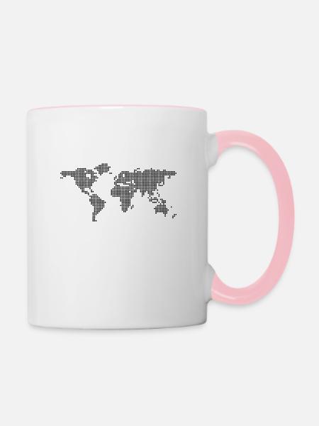 Weltkarte Geschenkidee Reisen - Tasse zweifarbig - Weiß/Pink