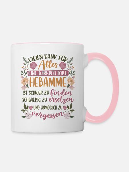 Hebamme Geschenk - Tasse zweifarbig - Weiß/Pink