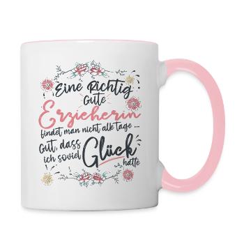 Erzieherin Kindergärtnerin - Tasse zweifarbig - Weiß/Pink - Rechts
