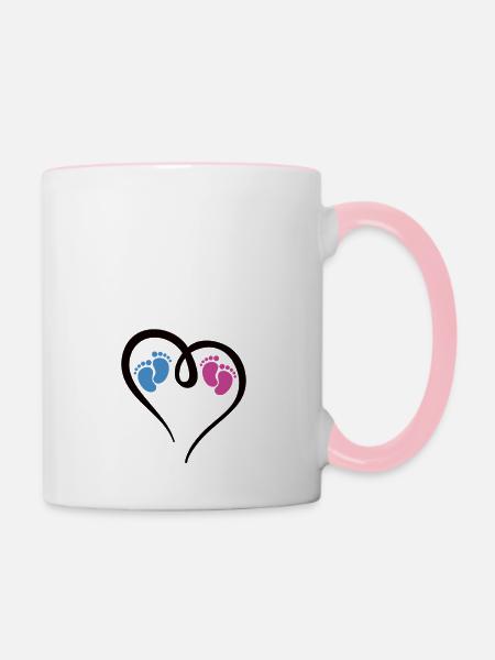Zwillinge Junge und Mädchen - Tasse zweifarbig - Weiß/Pink