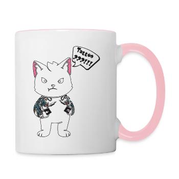 Tattoo cat with tattoo machine - Contrasting Mug - white/pink - Right