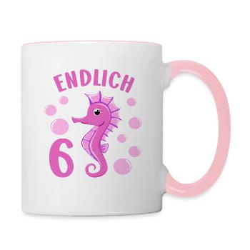 Seepferdchen Geburtstagshirt 6 Jahre Mädchen - Tasse zweifarbig - Weiß/Pink - Rechts