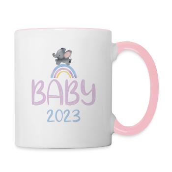 Baby 2023 Niedlicher Elefant - Tasse zweifarbig - Weiß/Pink - Rechts