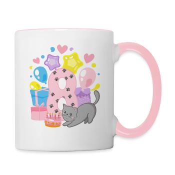 Chemise d’anniversaire Chaton enfin fille de 8 ans - Mug contrasté - blanc/rose - Droite