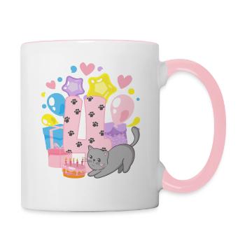 Chemise d’anniversaire Chaton enfin fille de 4 ans - Mug contrasté - blanc/rose - Droite
