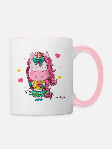 Einhorn-Mädchen - Tasse zweifarbig - Weiß/Pink