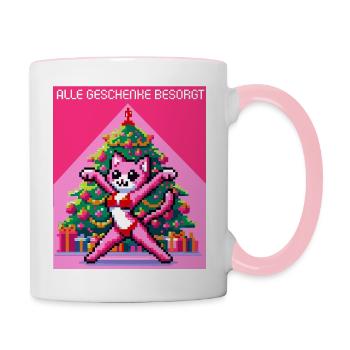 WITZIGE GESCHENK XMAS KATZE RETRO GAMING PIXELART - Tasse zweifarbig - Weiß/Pink - Rechts