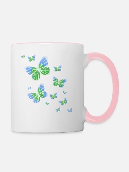 Schmetterling Schmetterling bunt Kinder Tier - Tasse zweifarbig - Weiß/Pink