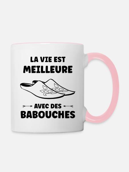 Hausschuhe Humor - Tasse zweifarbig - Weiß/Pink