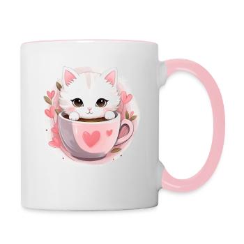 Loving Coffee Cat Kitten in Mug Cat Love - Tasse zweifarbig - Weiß/Pink - Rechts