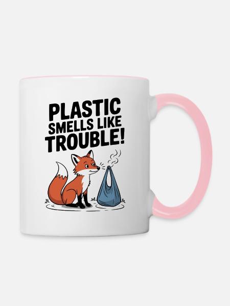 Plastik ist ein Problem - Tasse zweifarbig - Weiß/Pink