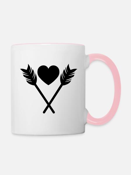 Herz-Pfeil - Tasse zweifarbig - Weiß/Pink