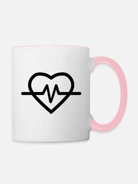 Herzschlag - Tasse zweifarbig - Weiß/Pink