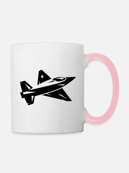 Kampfflugzeug - Tasse zweifarbig - Weiß/Pink