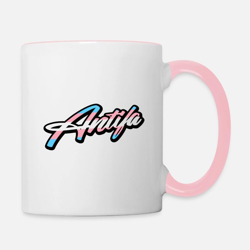 ANTIFA Trans design - Contrasting Mug - white/pink