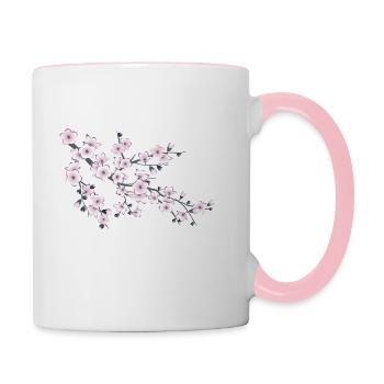 Dusty pink cherry blossom branch full moon - Contrasting Mug - white/pink - Right