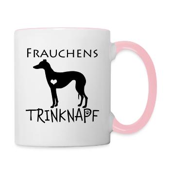 Frauchens Trinknapf Whippet Windhund Geschenk - Tasse zweifarbig - Weiß/Pink - Rechts
