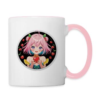 Kawaii Kirsche Mädchen - Tasse zweifarbig - Weiß/Pink - Rechts