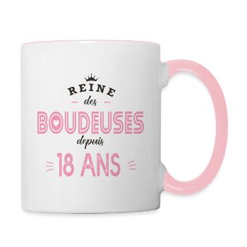 anniversaire 18 ans reine des boudeuses - Mug contrasté - blanc/rose - Droite