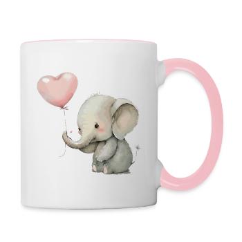 Kleiner Elefant mit Luftballon - Tasse zweifarbig - Weiß/Pink - Rechts