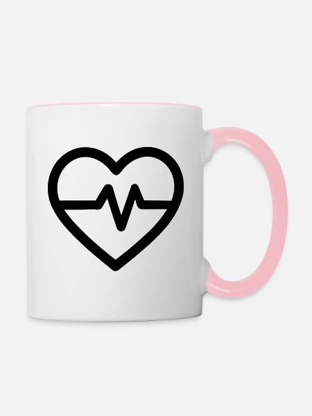Herzschlag - Tasse zweifarbig - Weiß/Pink