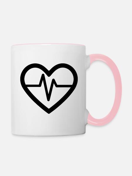 Herzschlag - Tasse zweifarbig - Weiß/Pink