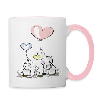 Elefanten-Familie - Tasse zweifarbig - Weiß/Pink - Rechts