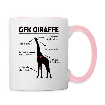 Giraffe Gewaltfreie Kommunikation Herz Spruch - Tasse zweifarbig - Weiß/Pink - Rechts